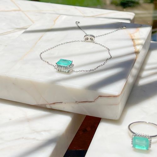 Pulseira retangular fusion turmalina cravação em garras 8x7 prata 925