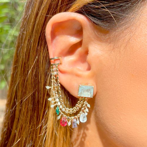 Brinco ear cuff fios fusion turmalina light banho de ouro 18k (super promoção)