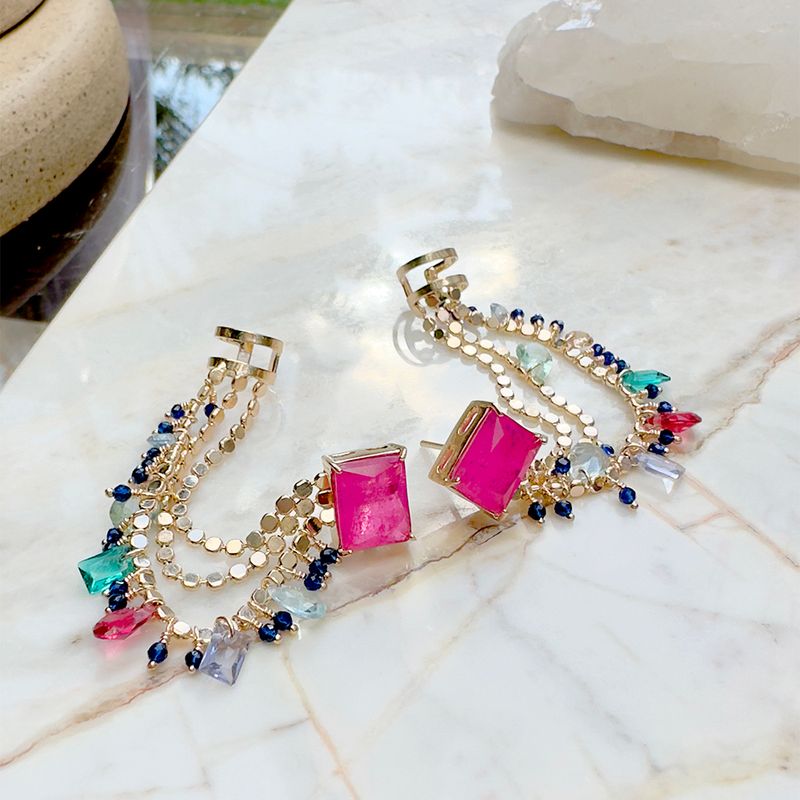 Brinco-ear-cuff-fios-fusion-turmalina-rosa-banho-de-ouro-18k