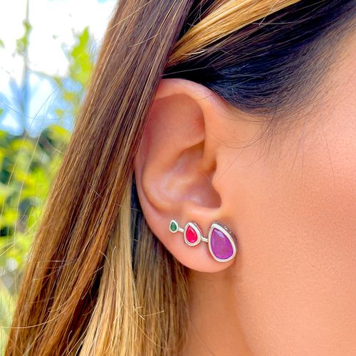 Brinco ear cuff gotas fusion ametista prata 925