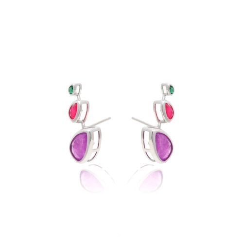 Brinco ear cuff gotas fusion ametista prata 925