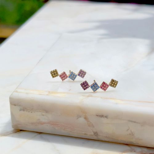 Brinco balões zircônia colorida banho de ouro 18k