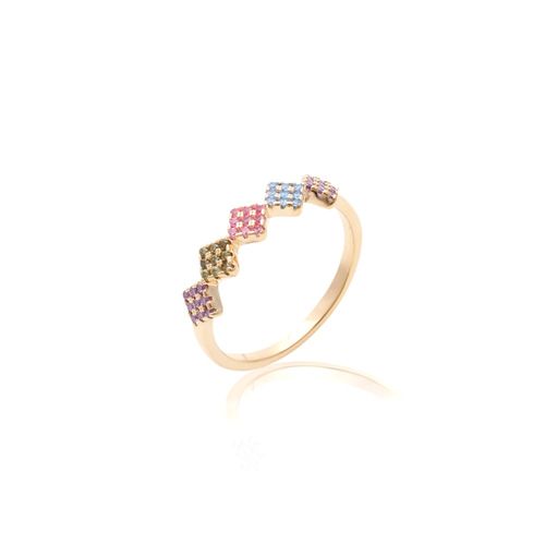 Anel balões zircônia colorida banho de ouro 18k