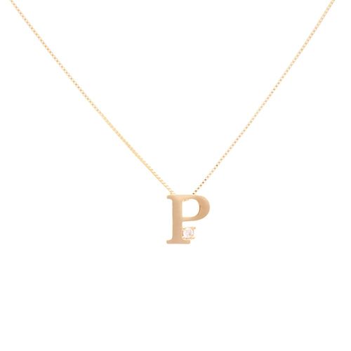 Colar letra p zircônia branca banho de ouro 18k