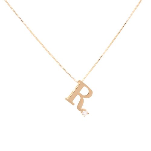 Colar letra r zircônia branca banho de ouro 18k