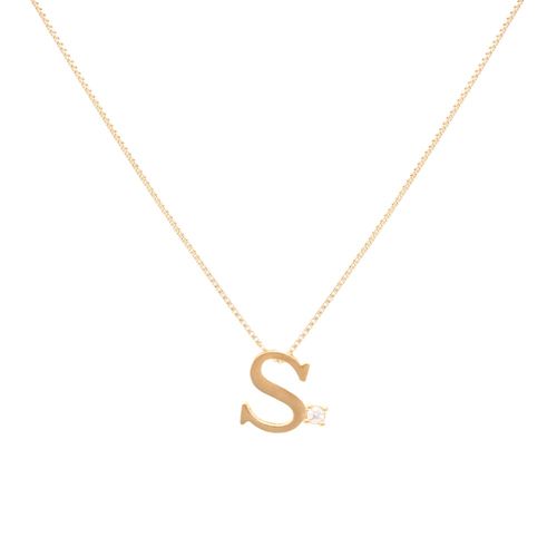 Colar letra s zircônia branca banho de ouro 18k