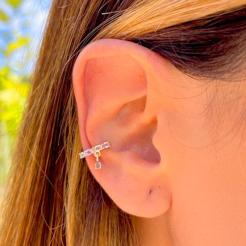 Piercing ovais gota cristal paraíba banho de ouro 18k