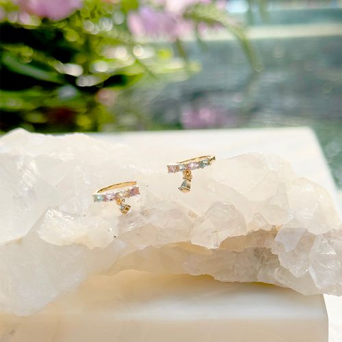 Piercing ovais gota cristal paraíba banho de ouro 18k
