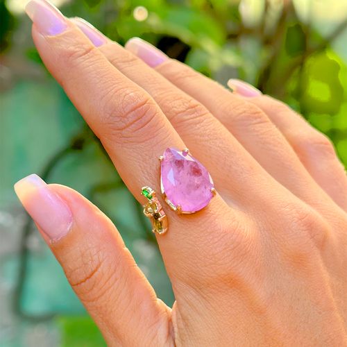 Anel gota com ramo fusion ametista banho de ouro 18k (promoção 50%)