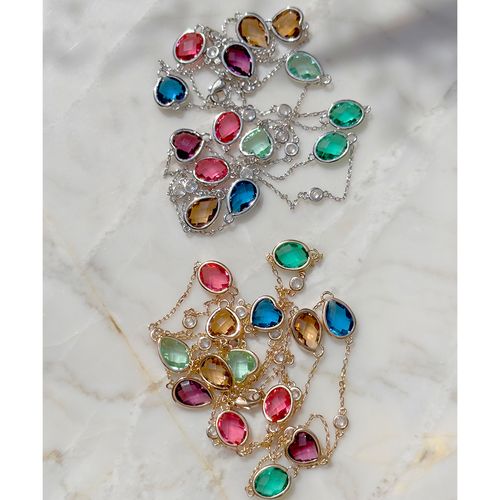 Colar formas cristal topázio fumê 85cm banho de ouro 18k