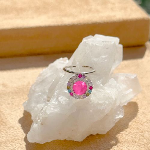 Anel redondo fusion turmalina rosa prata 925
