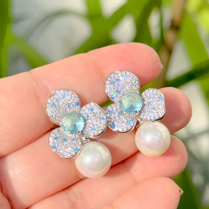 Brinco-perola-shell-flor-de-cristal-de-topazio-azul-prata-925-