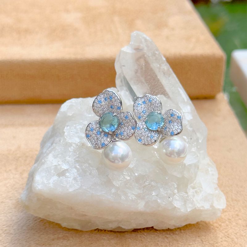 Brinco-perola-shell-flor-de-cristal-de-topazio-azul-prata-925-