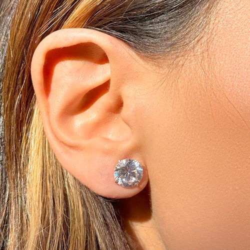 Brinco design diamante zircônia branca 10mm - banho de ouro 18k