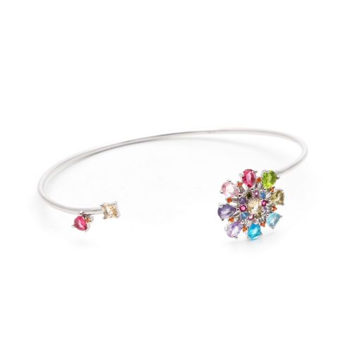 Bracelete flor de cristal peridoto prata 925