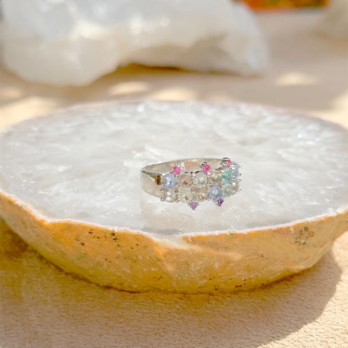 Anel coroa cristal paraíba prata 925