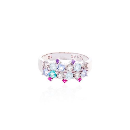Anel coroa cristal paraíba prata 925