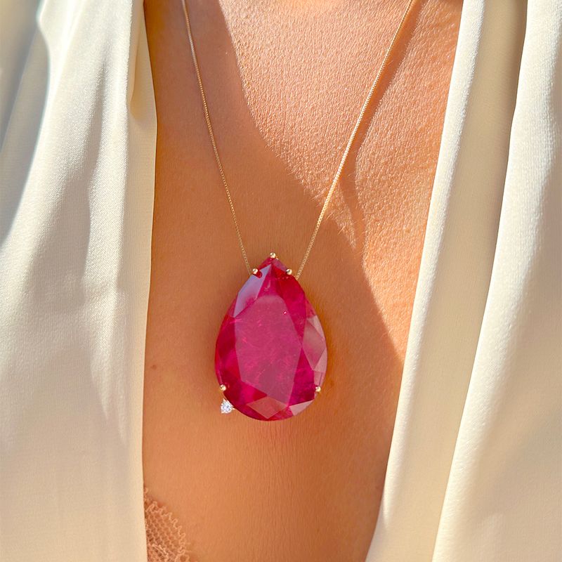 Colar-gota-de-fusion-turmalina-rosa-ponto-de-zirconia-branca-banho-de-ouro-18k