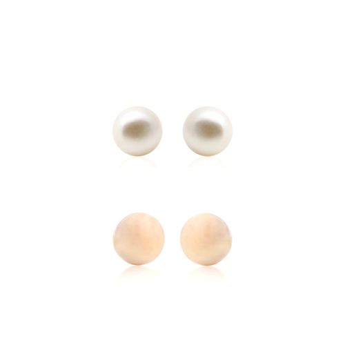 Kit de brincos pérola liso com 2 pares banho de ouro 18k
