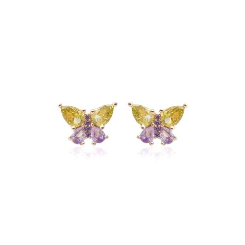 Brinco borboleta cristal citrino banho de ouro 18k (promoção 50%)