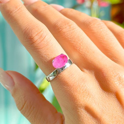Anel oval fusion turmalina rosa prata 925