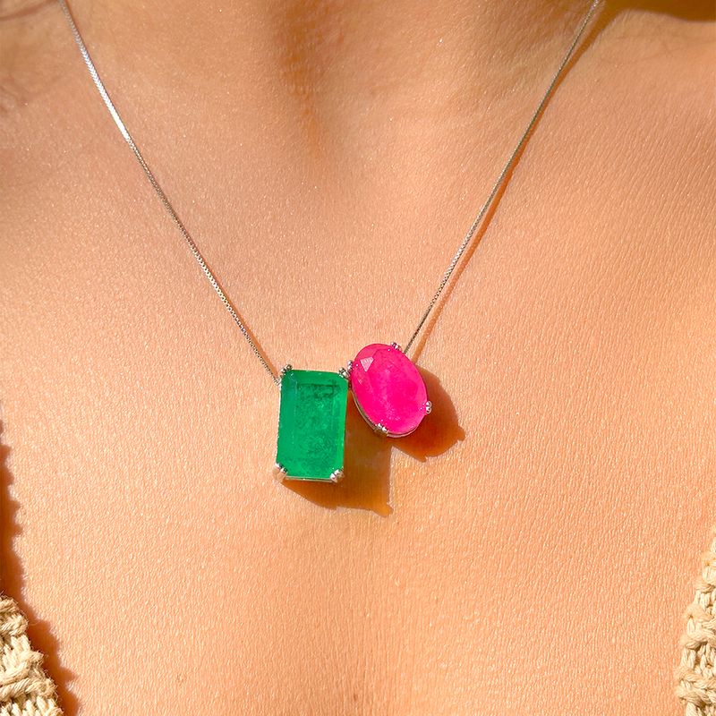 Colar-pingentes-oval-retangulo-fusion-esmeralda-fusion-turmalina-rosa-prata-925