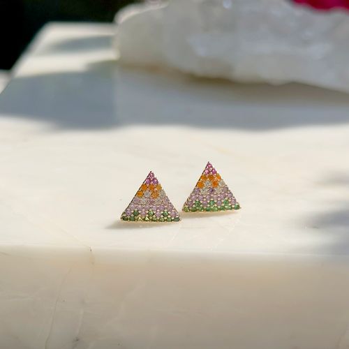 Brinco cravejado zircônia colorida banho de ouro 18k