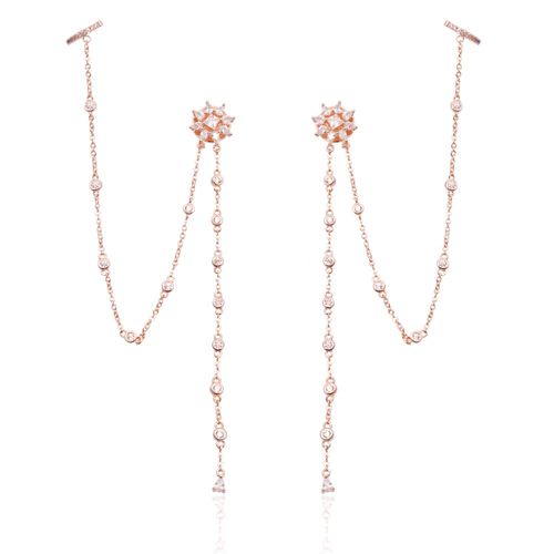Brinco ear chain zircônias brancas gotas banho de ouro 18k