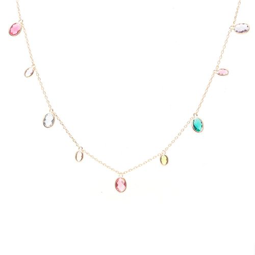 Colar ovais cristal peridoto 80 cm banho de ouro 18k