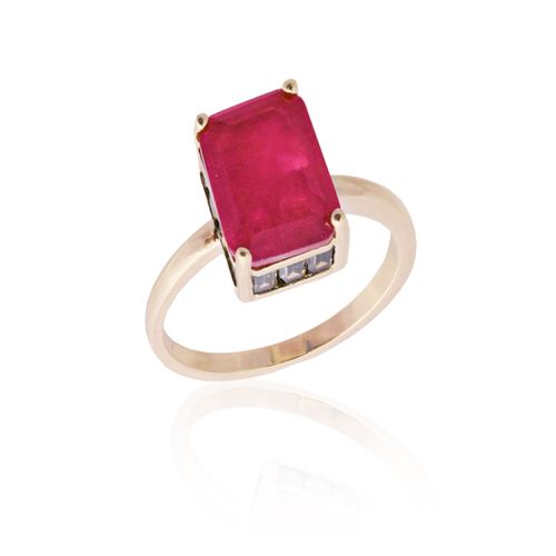 Anel retângulo fusion turmalina rosa banho de ouro 18k