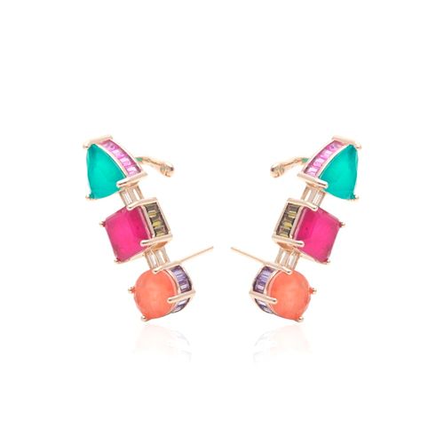 Brinco ear cuff formas fusion podange banho de ouro 18k