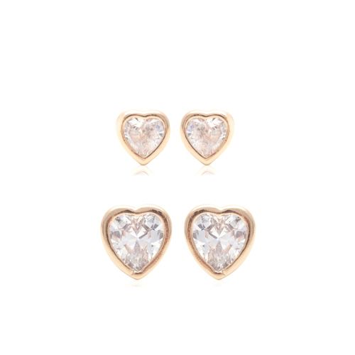 Kit de brincos de coração zircônia branca 4x4 com 2 pares banho de ouro 18k nano gold