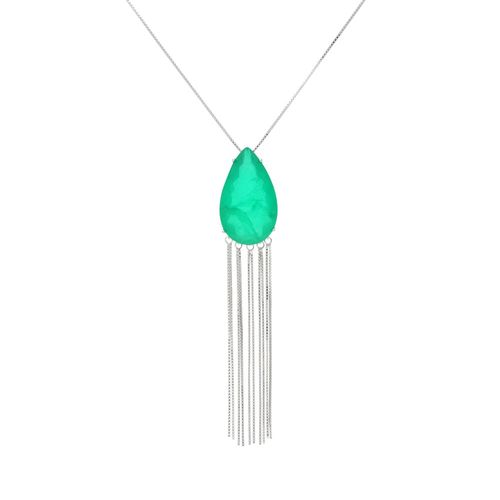 Colar gota fusion esmeralda franja 60cm prata 925