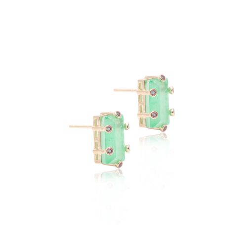 Brinco retângulo fusion esmeralda colombiana banho de ouro 18k