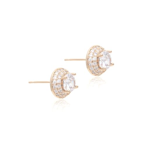 Brinco meio globo zircônia branca banho de ouro 18k nano gold