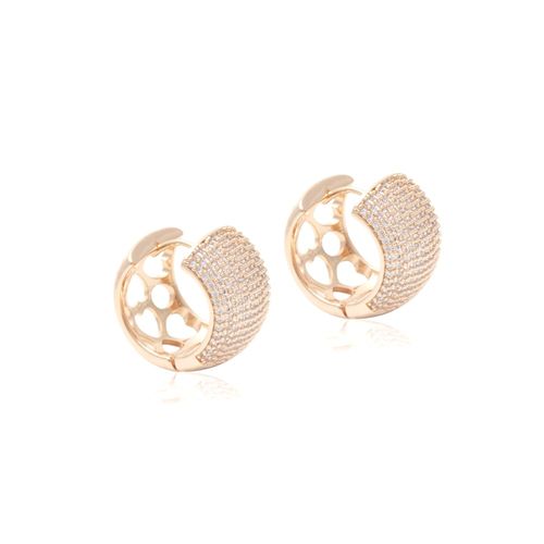 Brinco argola 13 linhas zircônias brancas banho de ouro 18k nano gold
