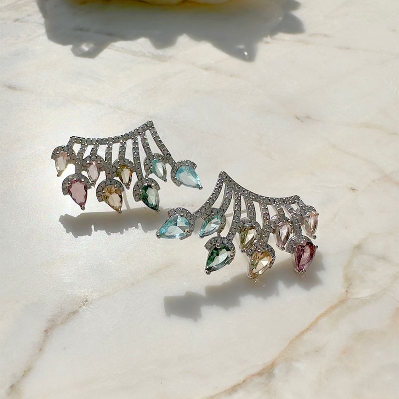 Brinco-ear-cuff-gotas-cristal-topazio-azul-prata-925