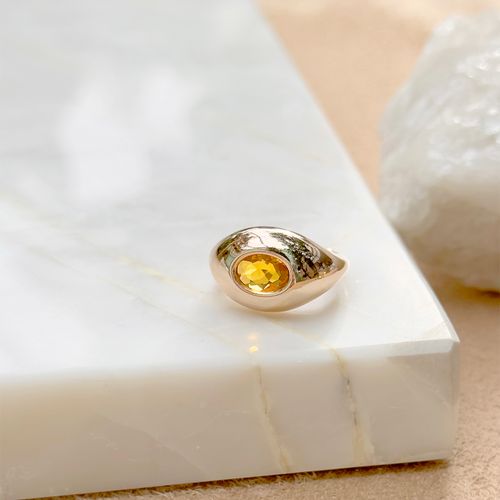 Anel dedo mínimo (dedo mindinho) cristal citrino banho de ouro 18k nano gold