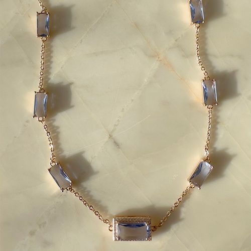 Choker cristal tanzanita zirconia branca inteira retangulos 40cm