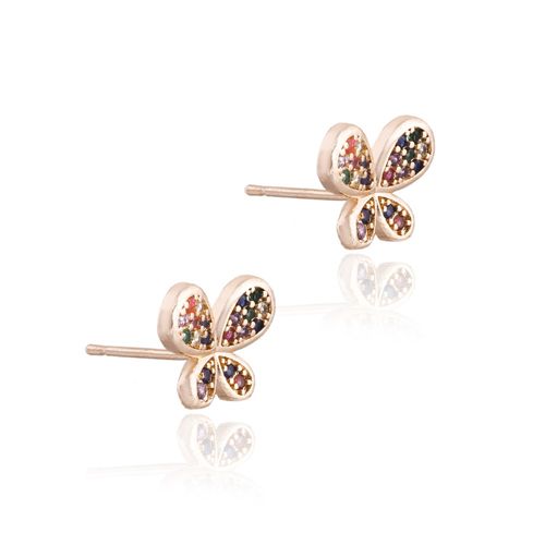 Brinco borboleta zircônia colorida banho de ouro 18k nano gold
