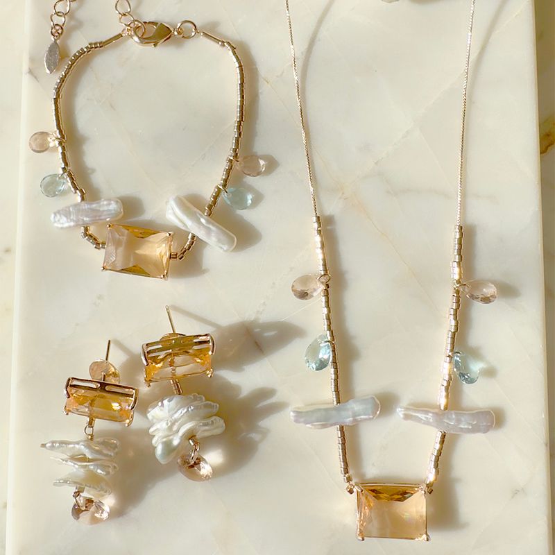 Pulseira-retangulo-cristal-morganita-perola-barroca-cacho-20cm-banho-de-ouro-18k