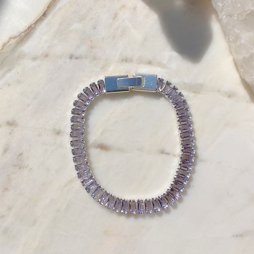Pulseira riviera cristal ametista 2,5mm 16,5cm banho de prata nano silver