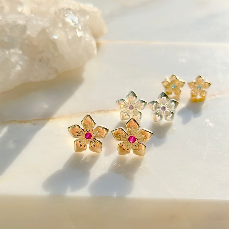 Kit-de-brincos-flores-zirconias-coloridas-3-pares-banho-de-prata-nano-silver