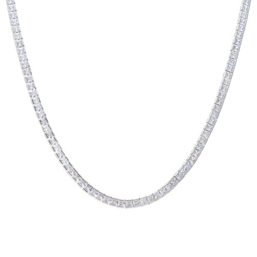 Colar riviera quadrados zircônias brancas 60cm banho de ródio branco