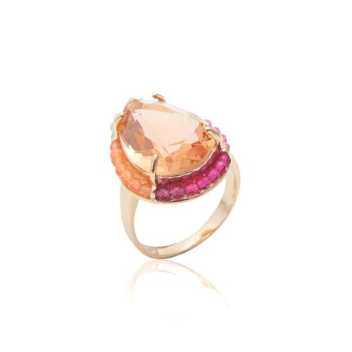 Anel gota bordada cristal morganita banho de ouro 18k nano gold