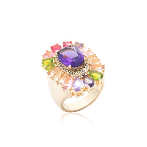 Anel gotas cristal ametista banho de ouro 18k nano gold