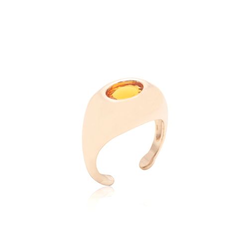 Anel dedo mínimo (dedo mindinho) cristal citrino banho de ouro 18k nano gold