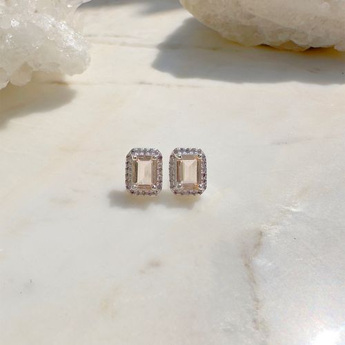 Brinco retângulo cravejado cristal morganita prata 925