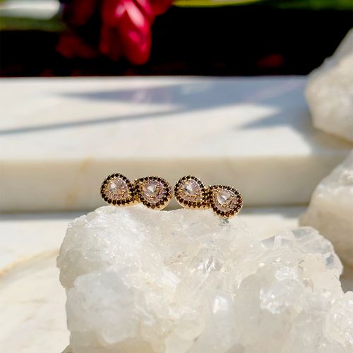 Brinco infinito cristal quartzo rosa banho de ouro 18k nano gold