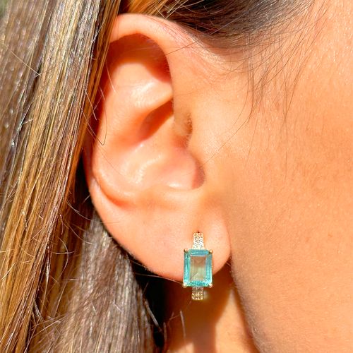 Brinco cravejado lateral cristal paraíba banho de ouro 18k nano gold